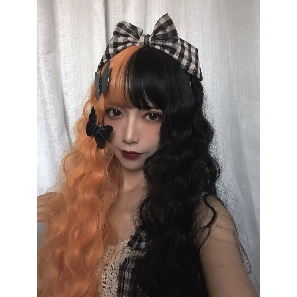 Orange and Black Lolita Wig with Sweet Fringe for Gothic Aesthetic - wig