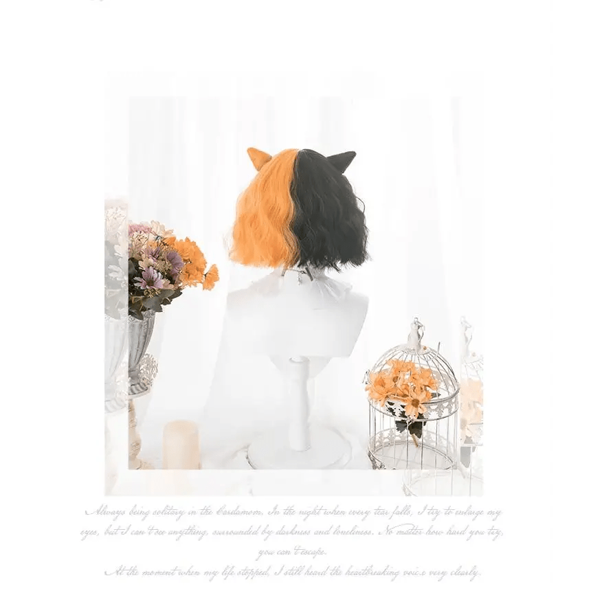 Orange and Black Two Tone Medium Length Lolita Wig in New Condition - Cosparty