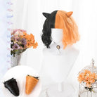 Orange and Black Two Tone Medium Length Lolita Wig in New Condition - Wig With Horns - wig