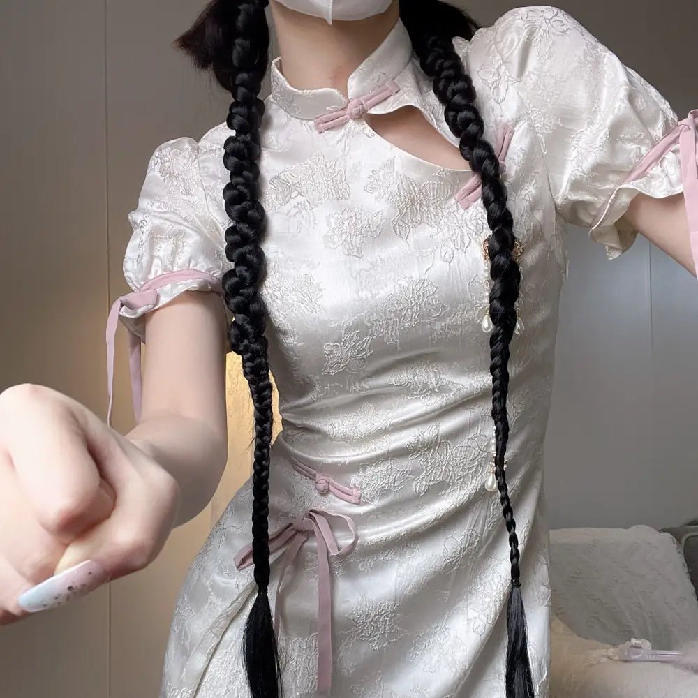 Oriental Cheongsam Inspired Kimono Dress with Cut - Outs - Cosparty