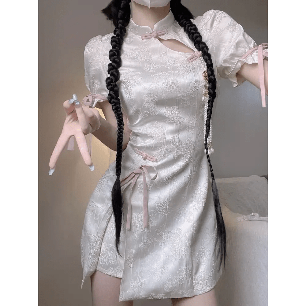 Oriental Cheongsam Inspired Kimono Dress with Cut - Outs - Cosparty