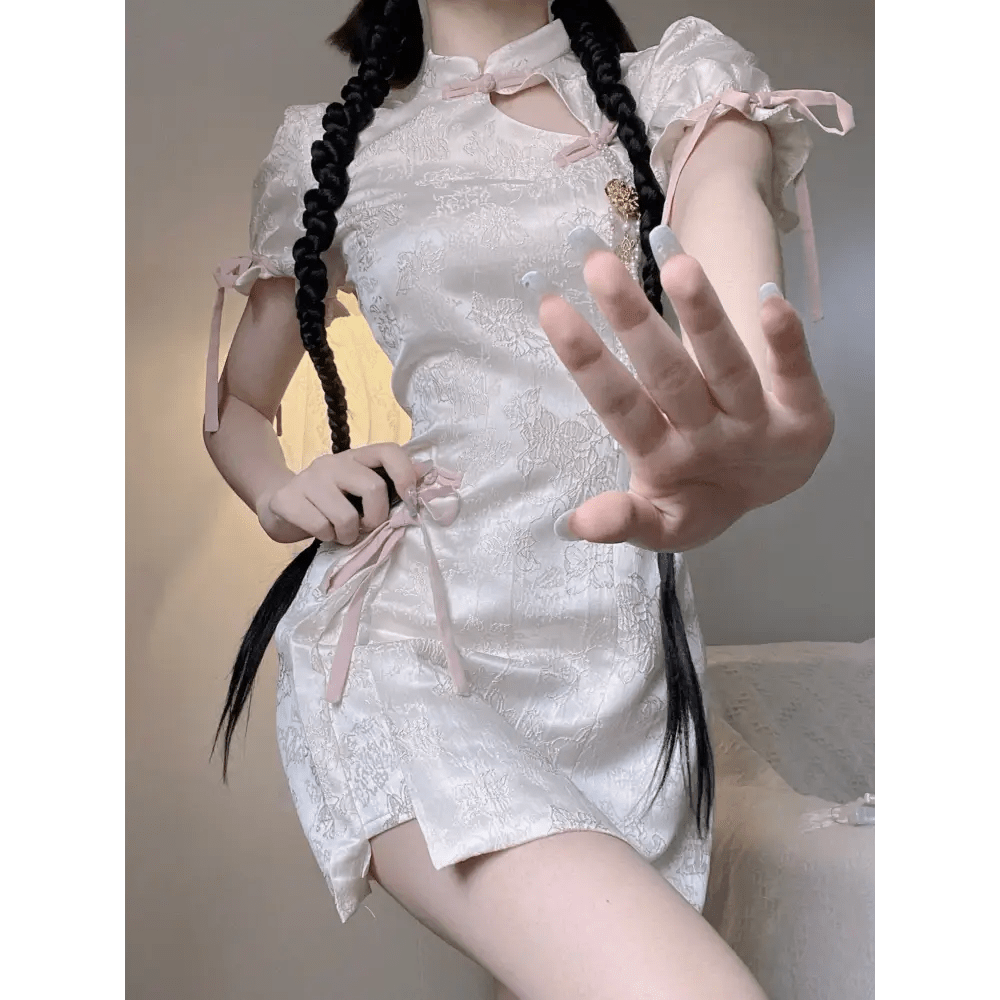 Oriental Cheongsam Inspired Kimono Dress with Cut - Outs - Cosparty