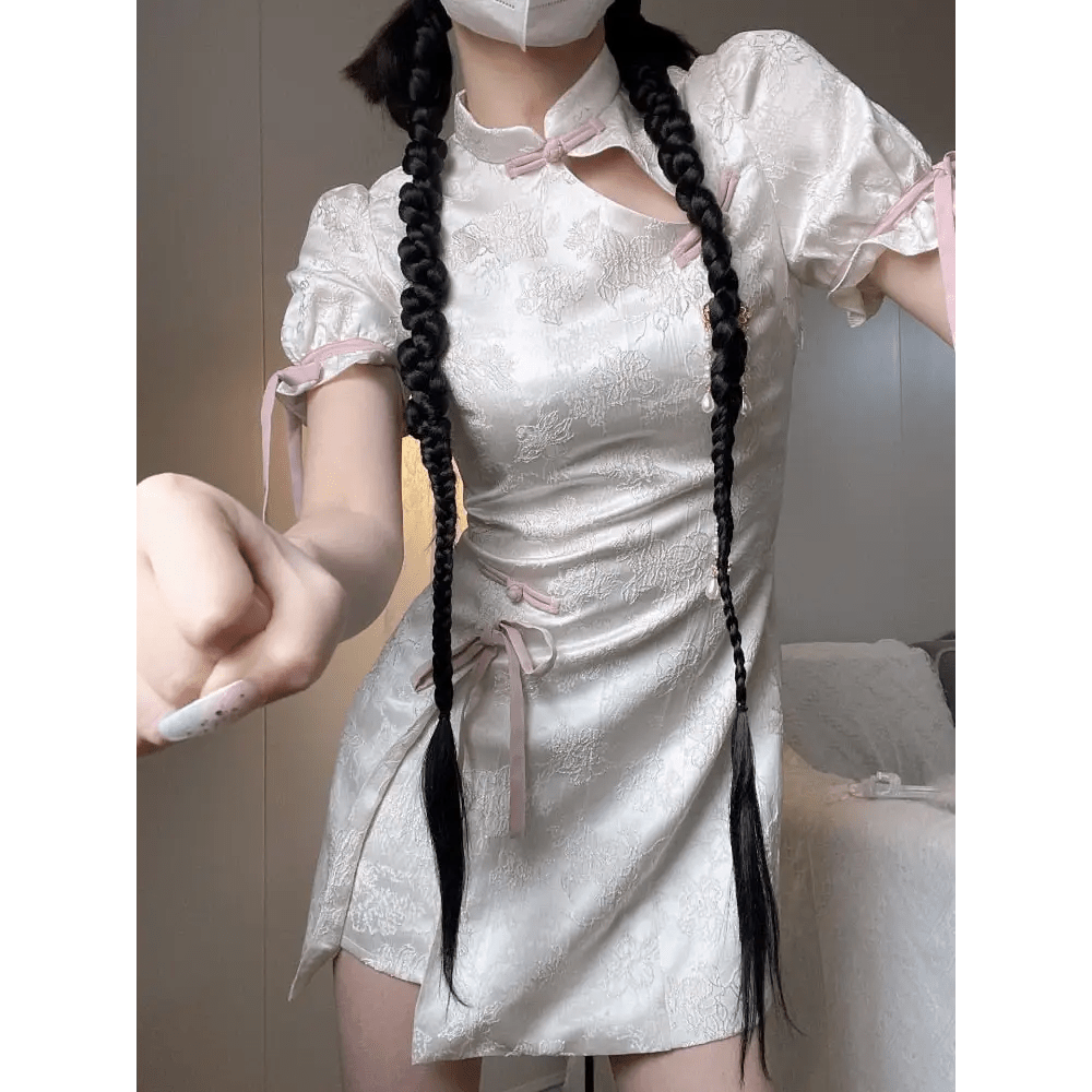 Oriental Cheongsam Inspired Kimono Dress with Cut - Outs - Cosparty