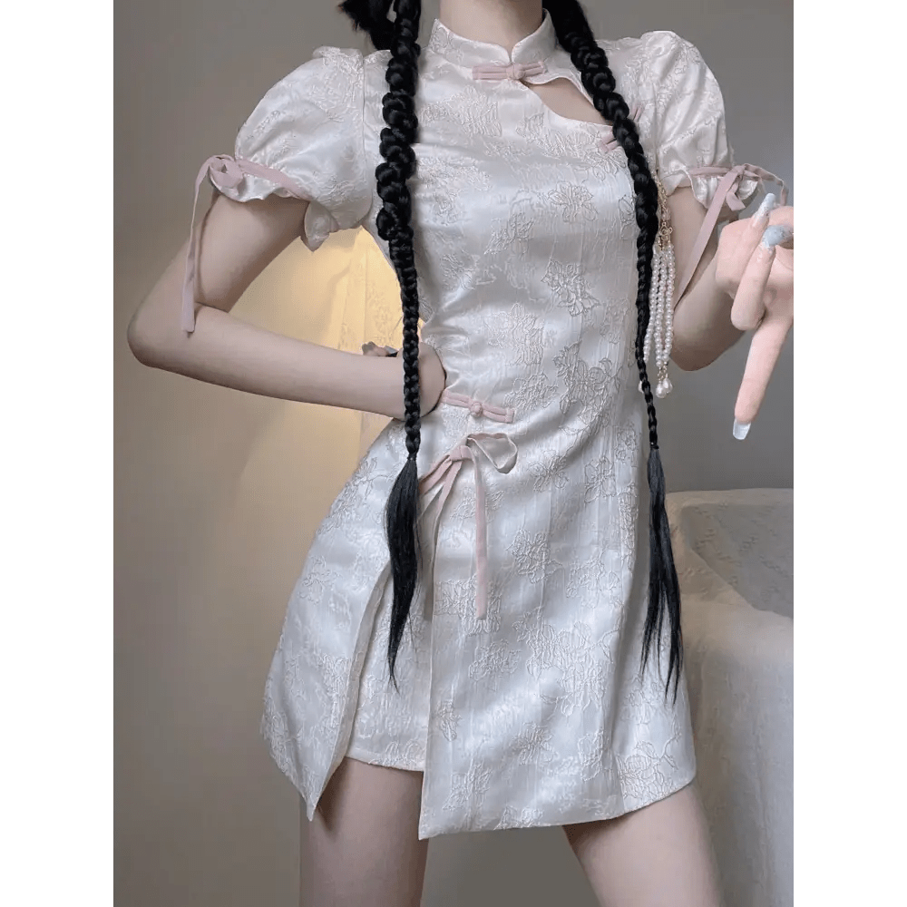 Oriental Cheongsam Inspired Kimono Dress with Cut - Outs - Cosparty