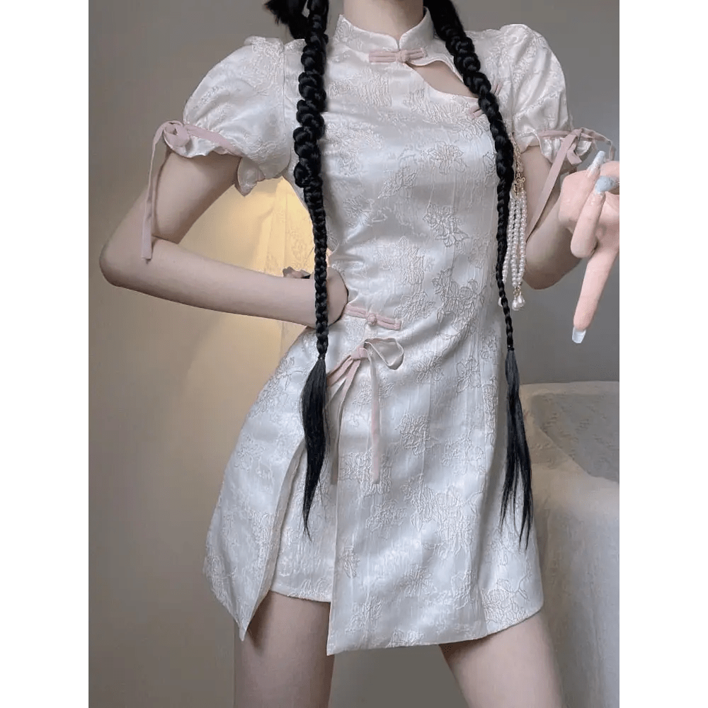 Oriental Cheongsam Inspired Kimono Dress with Cut - Outs - Cosparty