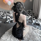 Oriental - Inspired Black Velvet Cheongsam Dress in Traditional Halter Style - Cosparty