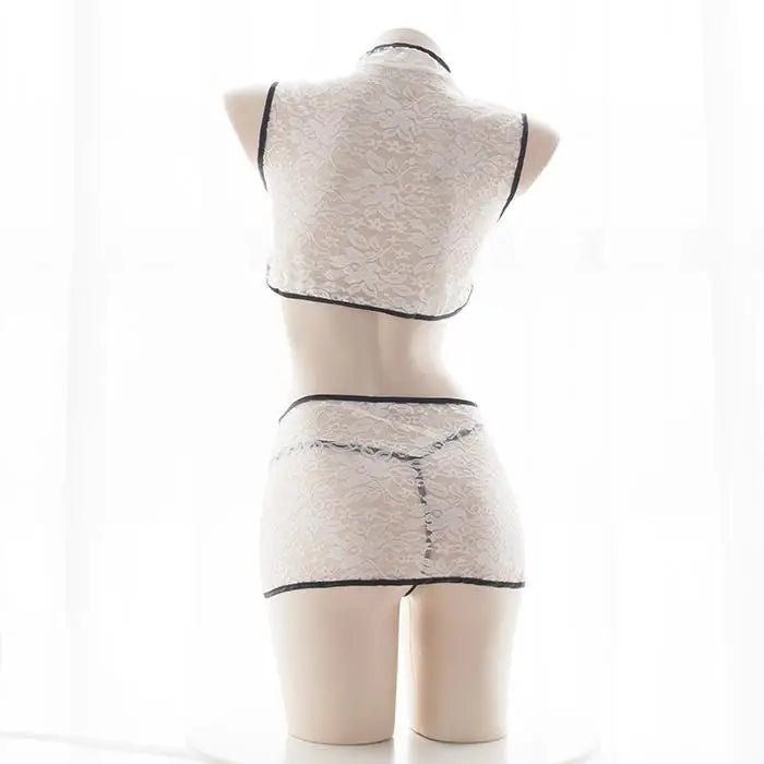 Oriental Inspired Lingerie Set with Lace and Asymmetrical Fastenings - Cosparty