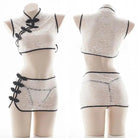 Oriental Inspired Lingerie Set with Lace and Asymmetrical Fastenings - Cosparty