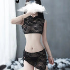 Oriental Inspired Lingerie Set with Lace and Asymmetrical Fastenings - Cosparty