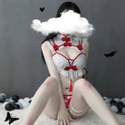 Oriental Inspired Lingerie Set with Ruffled Lace and Red Trim - Cosparty