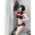 Oriental Inspired Lingerie Set with Ruffled Lace and Red Trim - Cosparty