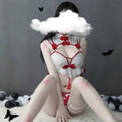 Oriental Inspired Lingerie Set with Ruffled Lace and Red Trim - Cosparty