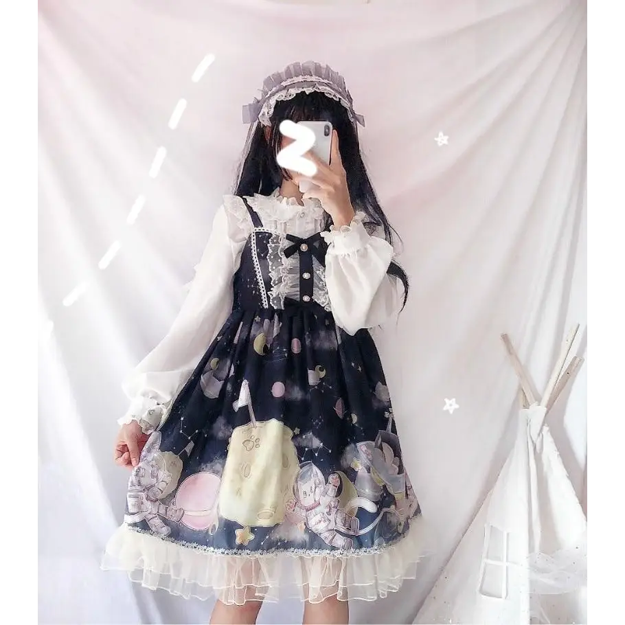 Space Travel Lolita Dress - Black - alien, aliens, cat, dresses, et