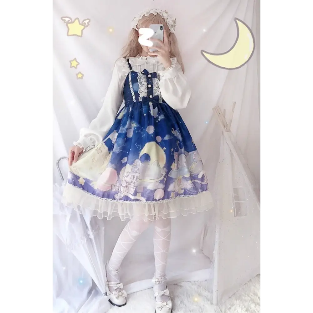 Space Travel Lolita Dress - Blue - alien, aliens, cat, dresses, et