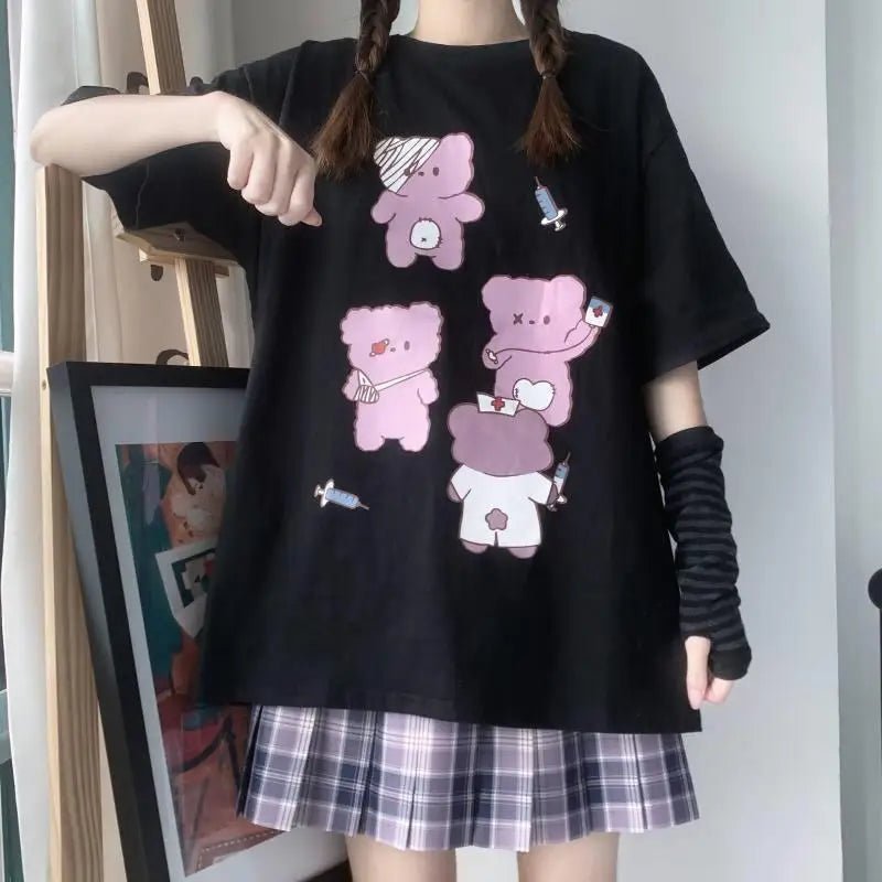 Oversized Pastel Goth Teddy Bear Inspired Japanese Tee - Cosparty