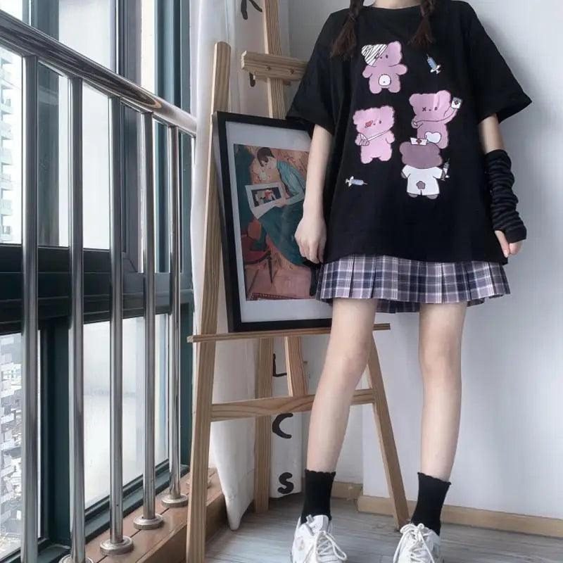 Oversized Pastel Goth Teddy Bear Inspired Japanese Tee - shirt