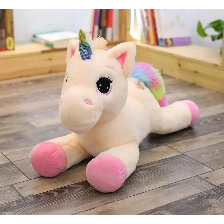 Oversized Unicorn Plushie with Holographic Horn and Rainbow Mane - Plush