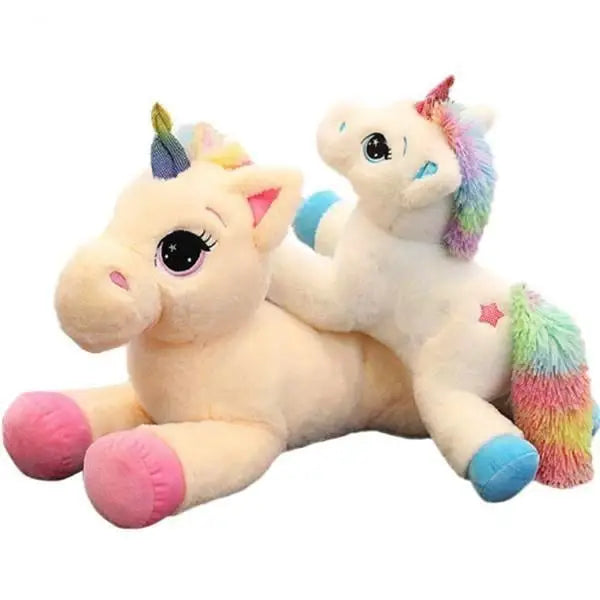 Oversized Unicorn Plushie with Holographic Horn and Rainbow Mane - Plush