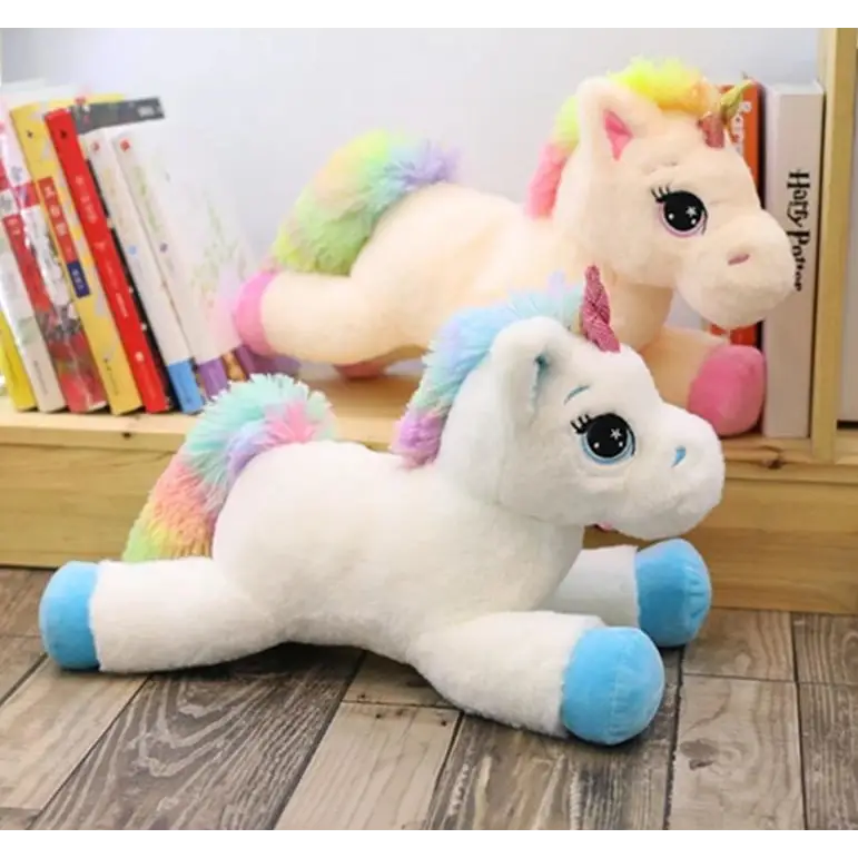 Oversized Unicorn Plushie with Holographic Horn and Rainbow Mane - Plush