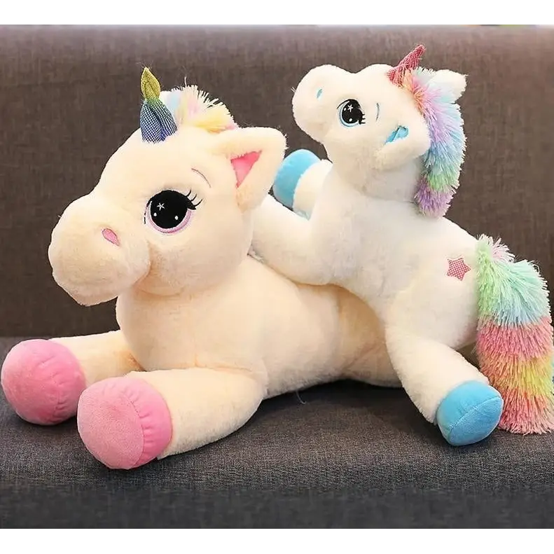 Oversized Unicorn Plushie with Holographic Horn and Rainbow Mane - Plush