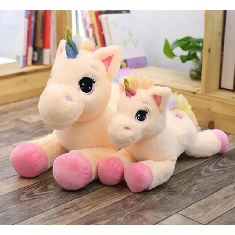 Oversized Unicorn Plushie with Holographic Horn and Rainbow Mane - Plush