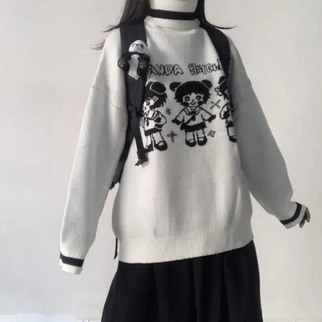 Panda Playgirl Gothic Anime Turtleneck Sweater with 48cm Sleeve Length - Cosparty