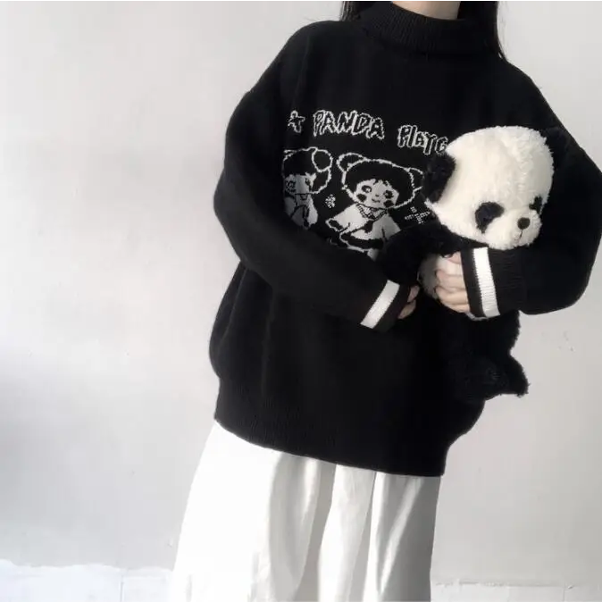 Panda Playgirl Gothic Anime Turtleneck Sweater with 48cm Sleeve Length - sweater