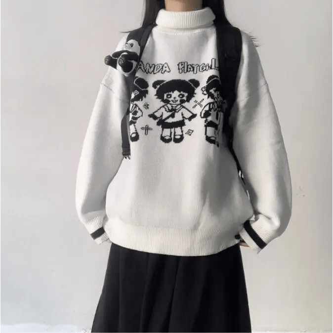 Panda Playgirl Gothic Anime Turtleneck Sweater with 48cm Sleeve Length - Cosparty