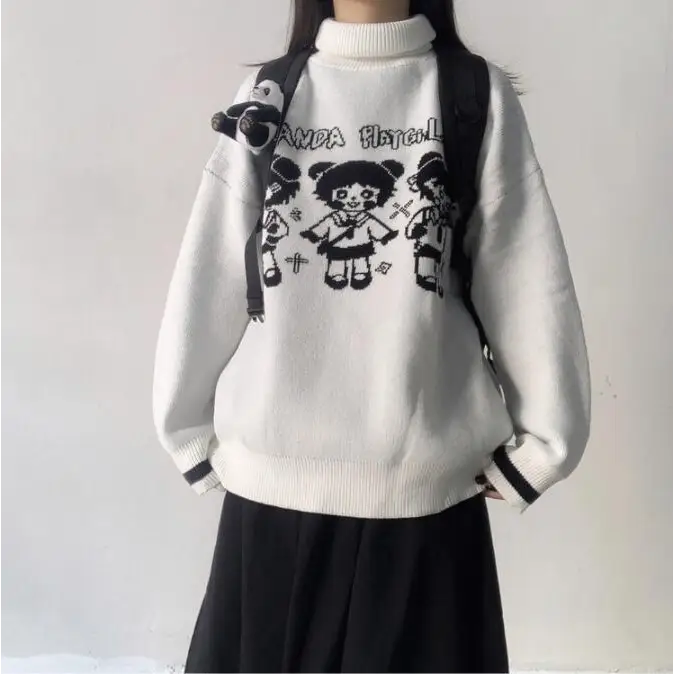 Panda Playgirl Gothic Anime Turtleneck Sweater with 48cm Sleeve Length - sweater