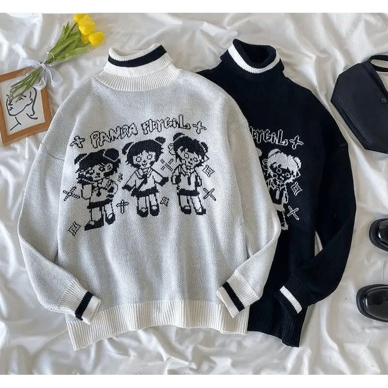 Panda Playgirl Gothic Anime Turtleneck Sweater with 48cm Sleeve Length - Cosparty