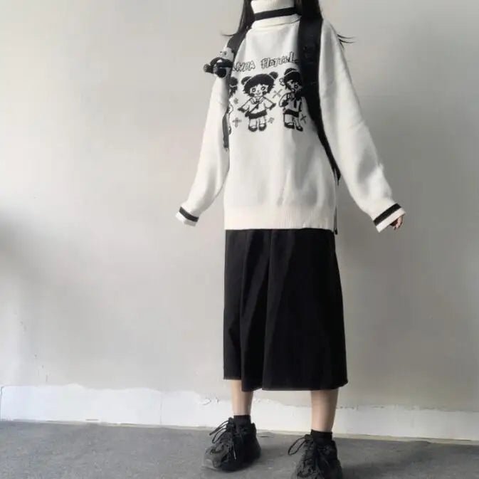 Panda Playgirl Gothic Anime Turtleneck Sweater with 48cm Sleeve Length - Cosparty
