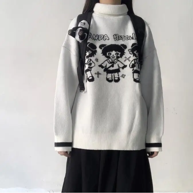 Panda Playgirl Gothic Anime Turtleneck Sweater with 48cm Sleeve Length - sweater