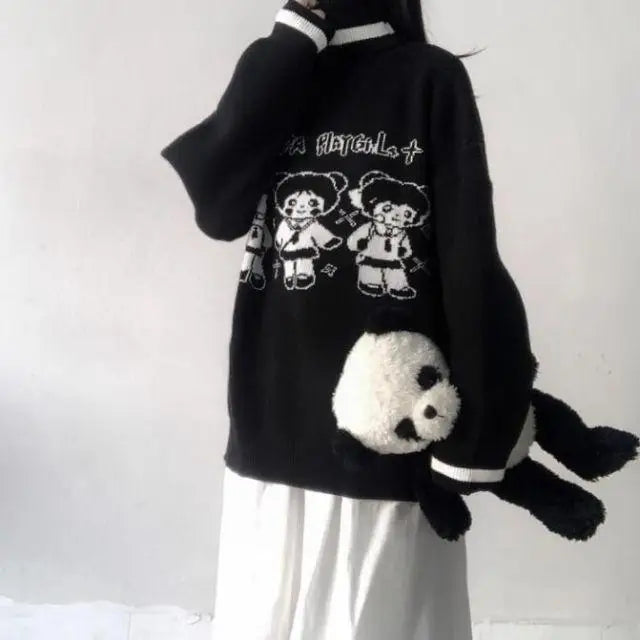 Panda Playgirl Gothic Anime Turtleneck Sweater with 48cm Sleeve Length - sweater