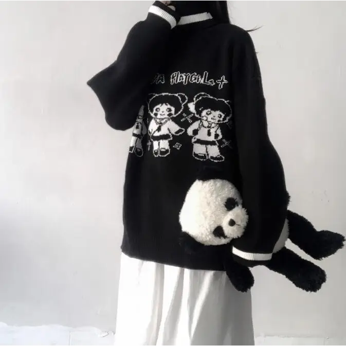 Panda Playgirl Gothic Anime Turtleneck Sweater with 48cm Sleeve Length - sweater