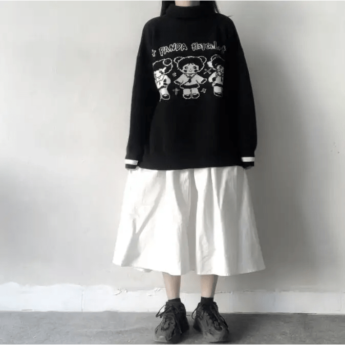 Panda Playgirl Gothic Anime Turtleneck Sweater with 48cm Sleeve Length - Cosparty
