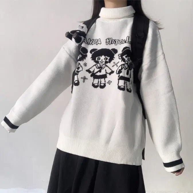 Panda Playgirl Gothic Anime Turtleneck Sweater with 48cm Sleeve Length - Cosparty