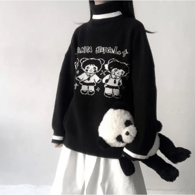 Panda Playgirl Gothic Anime Turtleneck Sweater with 48cm Sleeve Length - Cosparty