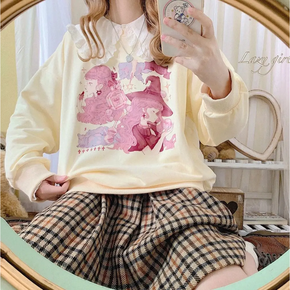 Pastel Anime Sweatshirt with Matching Skirt for Otaku Style - onesie