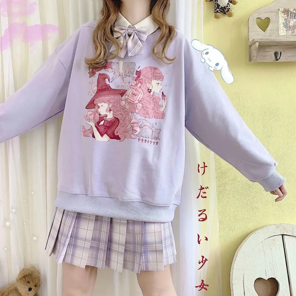 Pastel Anime Sweatshirt with Matching Skirt for Otaku Style - onesie