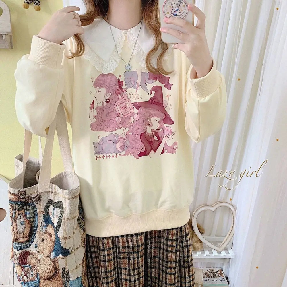 Pastel Anime Sweatshirt with Matching Skirt for Otaku Style - onesie