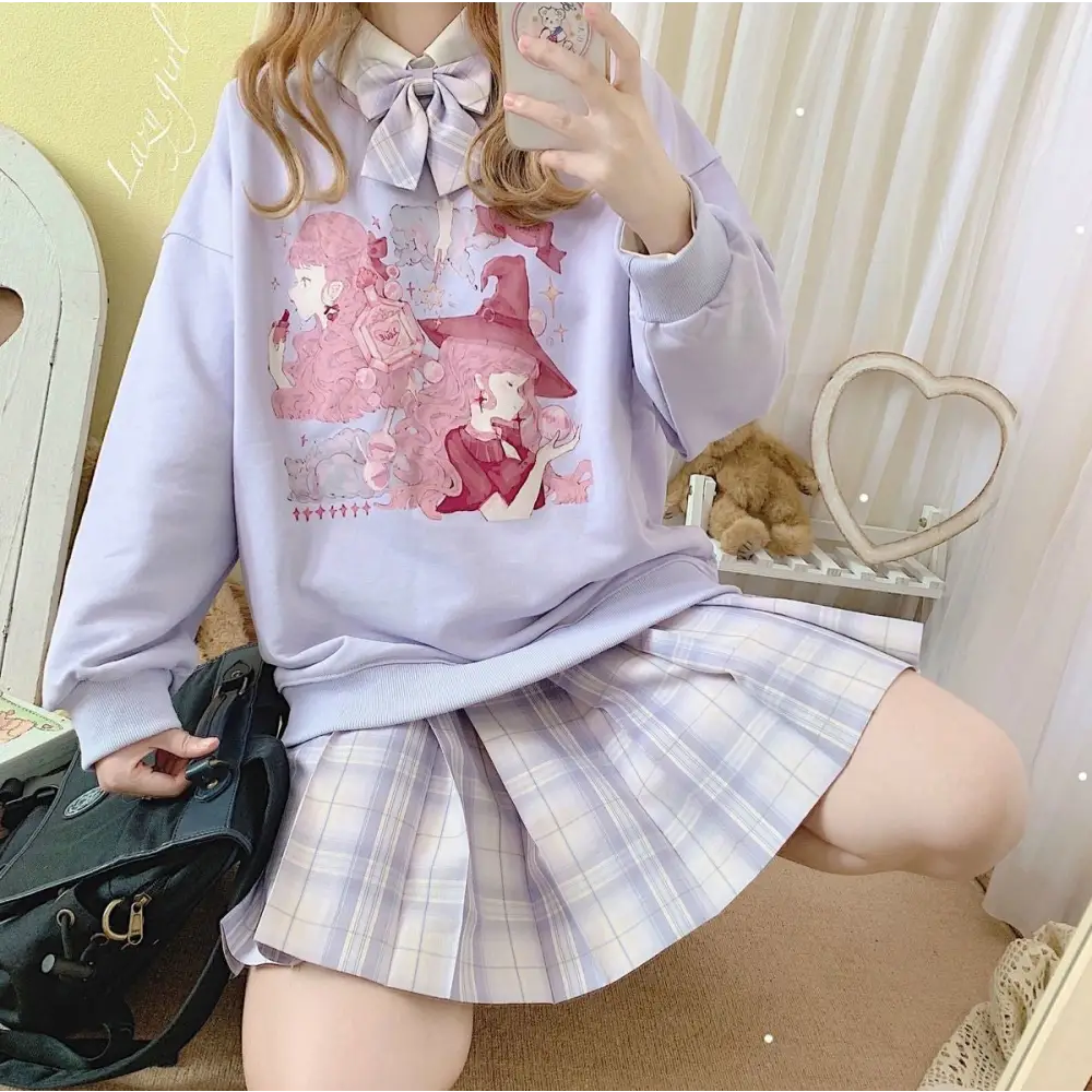 Pastel Anime Sweatshirt with Matching Skirt for Otaku Style - onesie