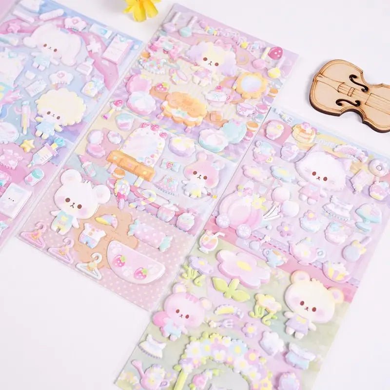 Pastel Baby Bear Puffy Stickers for Creative Decoration - Cosparty