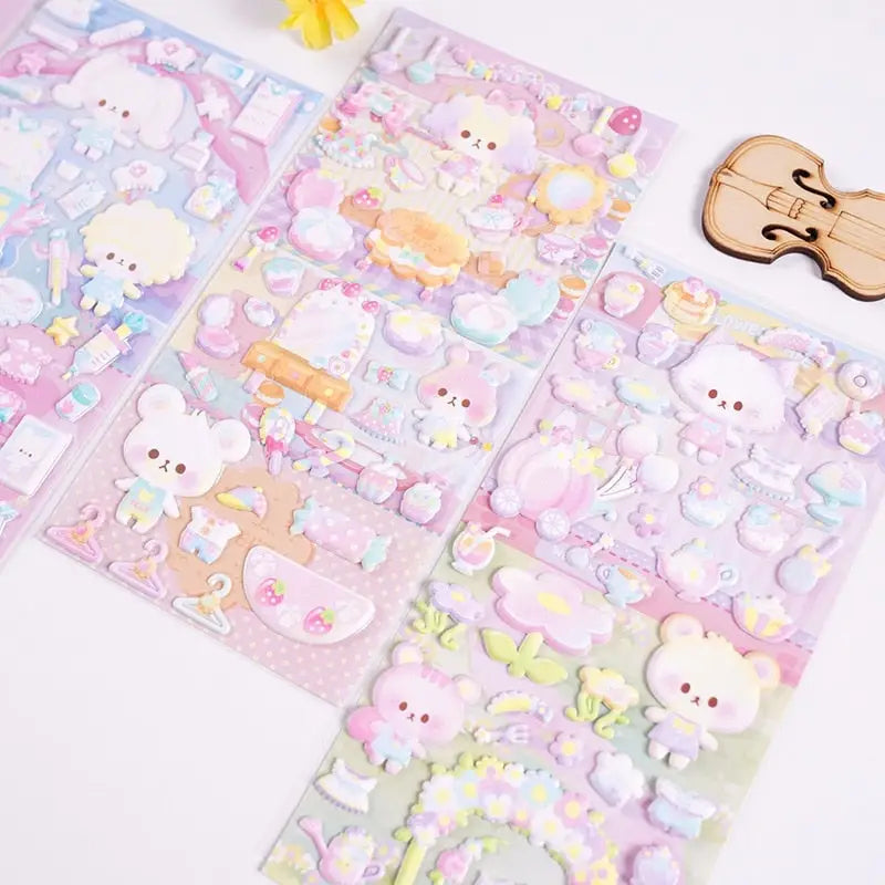 Pastel Baby Bear Puffy Stickers for Creative Decoration - stickers