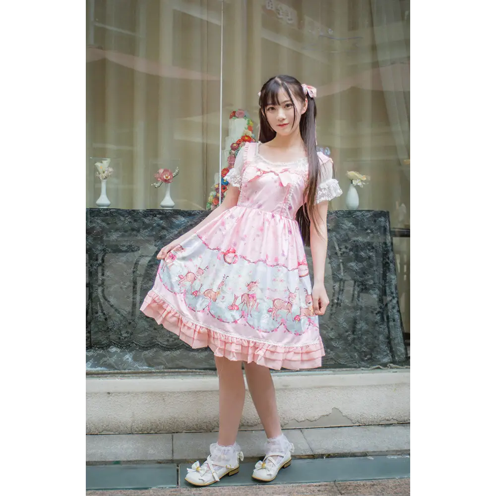 Pastel Baby Deer Lolita Dress for a Kawaii Princess Look - Dress