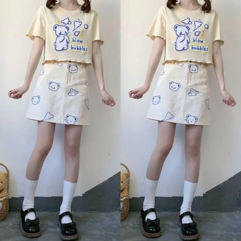 Pastel Blue Bear Tee for Kawaii Fashion Lovers - Cosparty