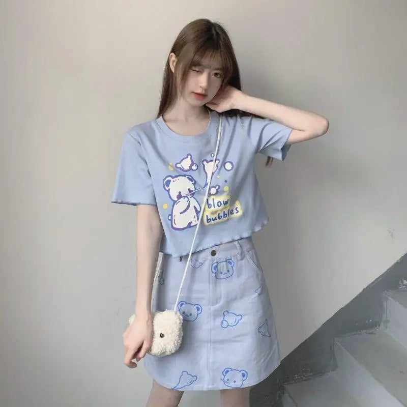 Pastel Blue Bear Tee for Kawaii Fashion Lovers - shirt