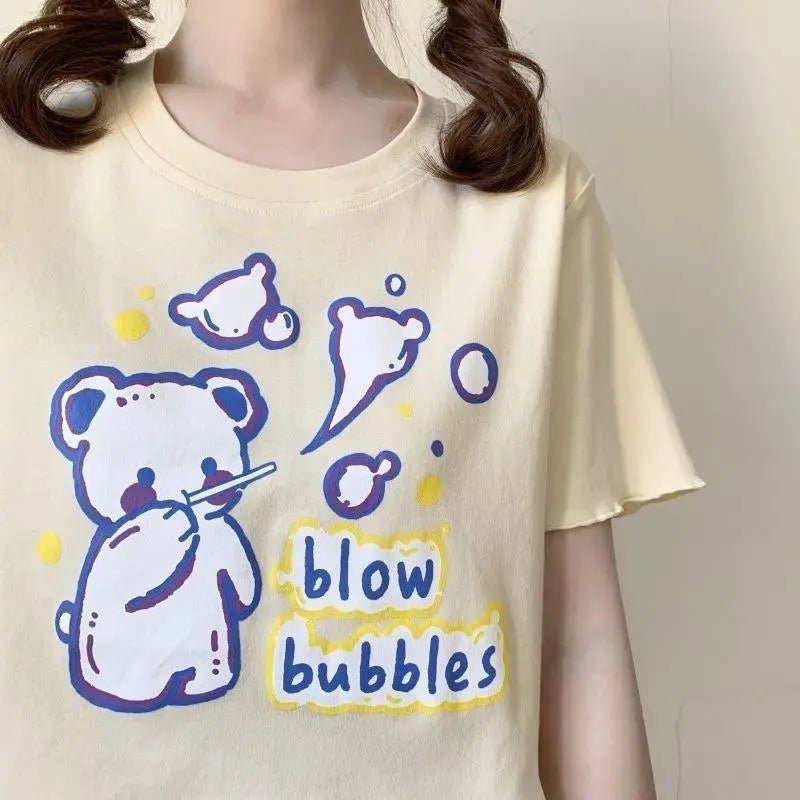 Pastel Blue Bear Tee for Kawaii Fashion Lovers - Cosparty