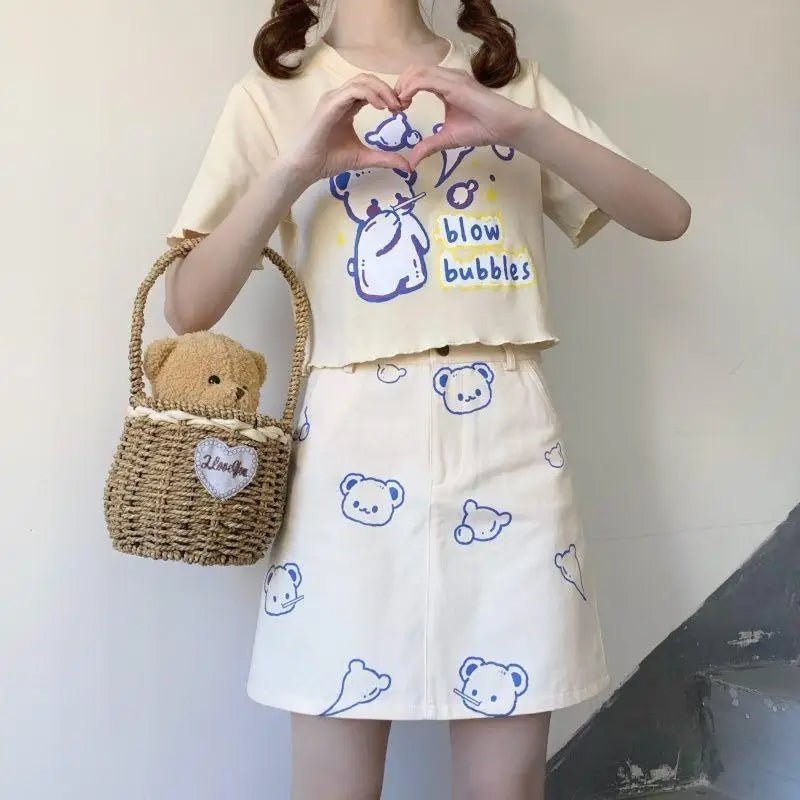 Pastel Blue Bear Tee for Kawaii Fashion Lovers - Cosparty