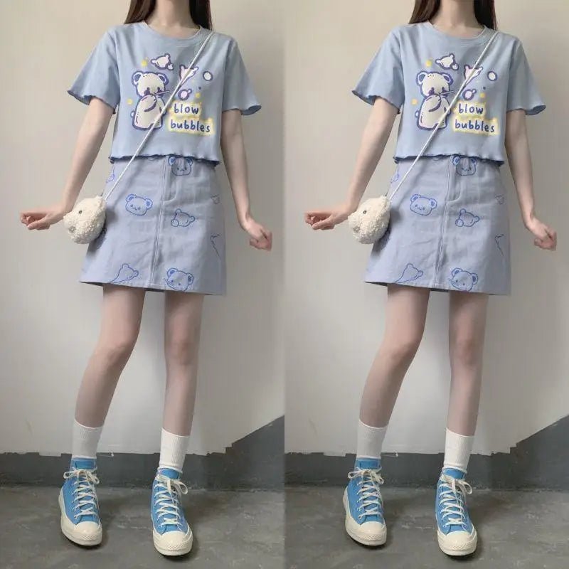 Pastel Blue Bear Tee for Kawaii Fashion Lovers - Cosparty