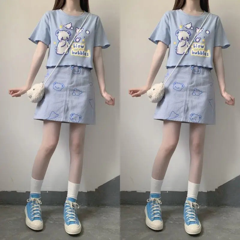 Pastel Blue Bear Tee for Kawaii Fashion Lovers - shirt